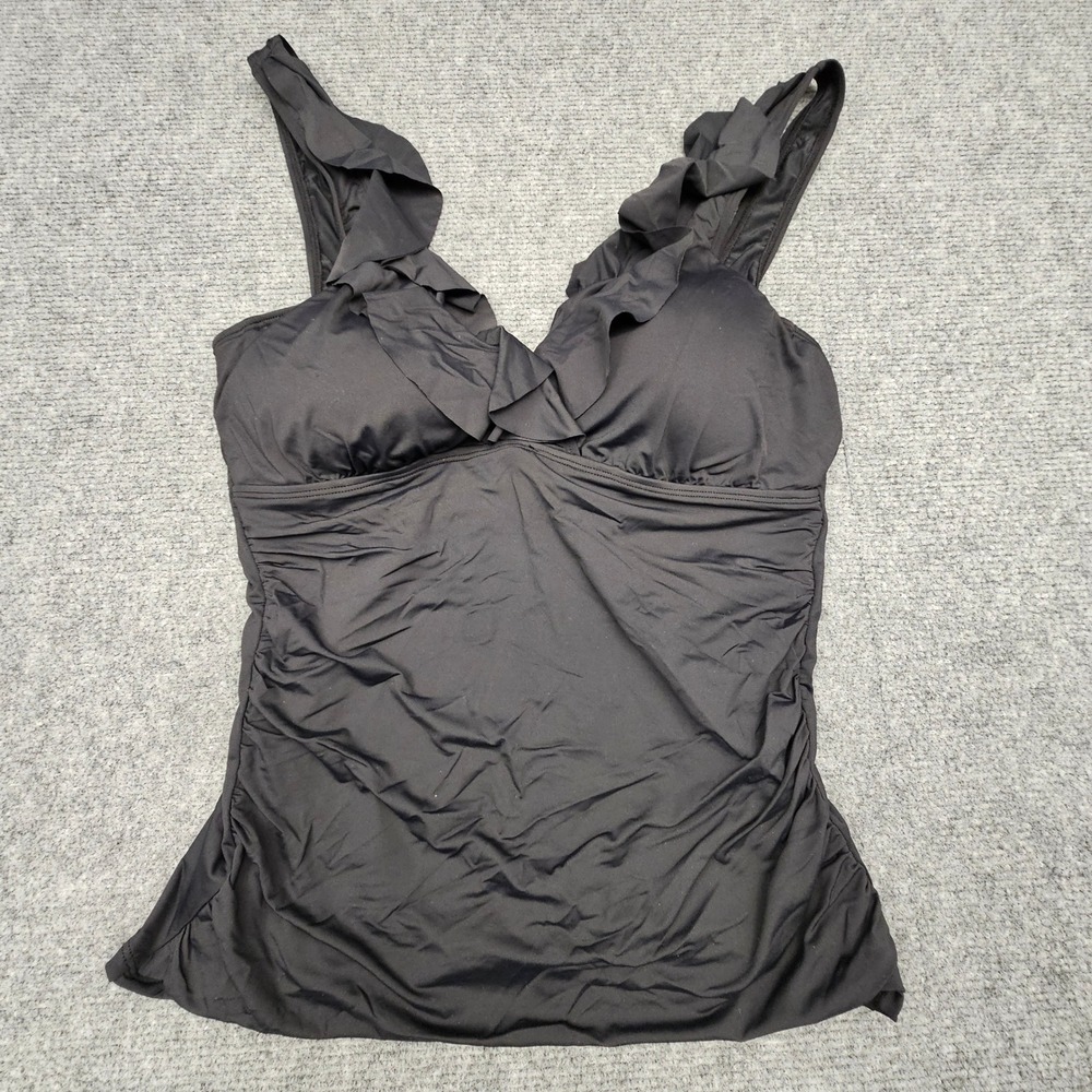 Lauren Ralph Lauren Black Ruffled Tankini Swim Top